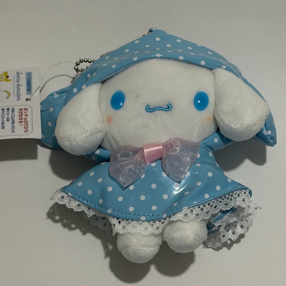 Sanrio Cinnamoroll Raincoat Plush keychain.